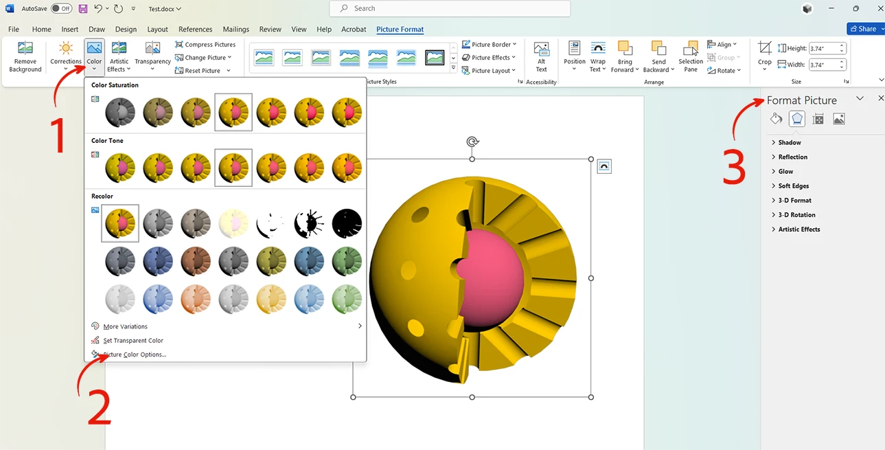 How change the color of images in Word